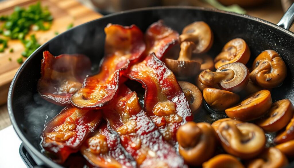 Bacon and Mushroom Topping Preparation